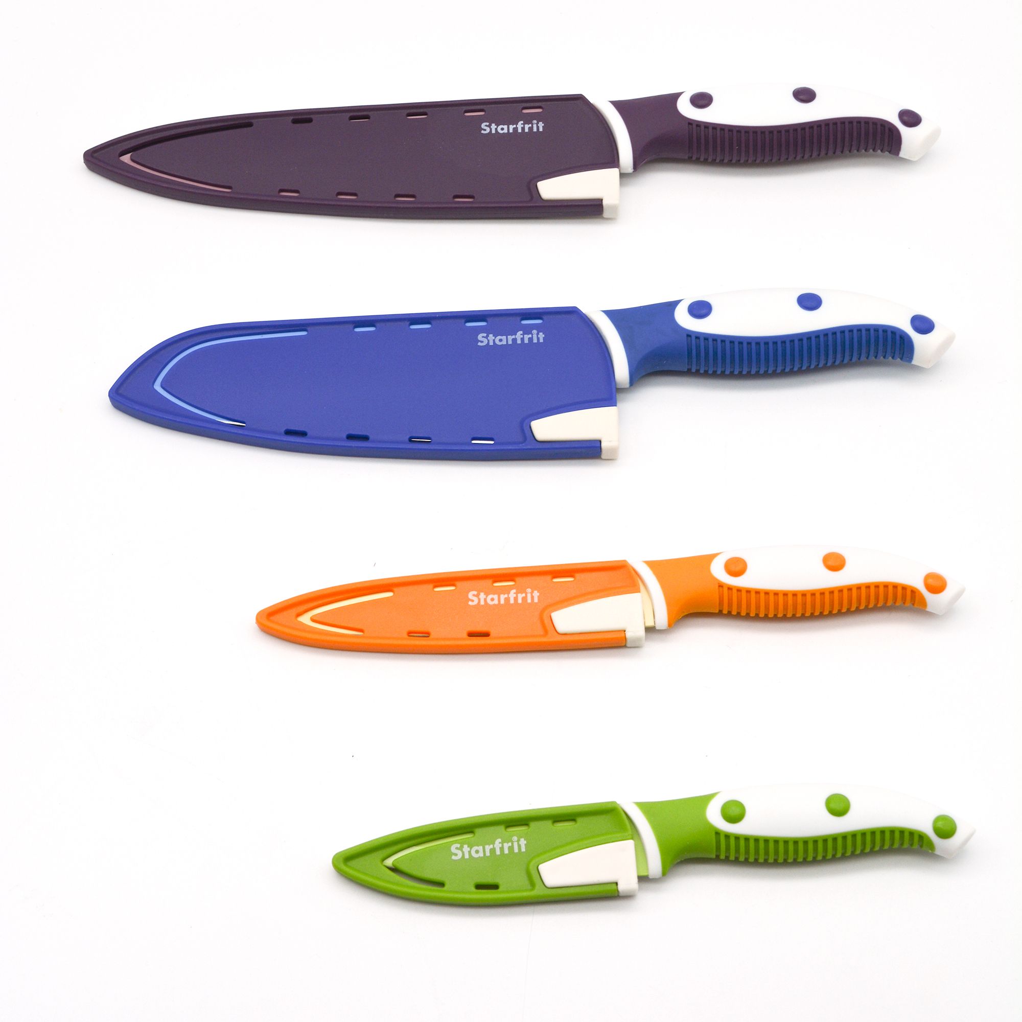 Starfrit Set of 4 Knives with Sharpeners - 4/Set - 1 x Chef's Knife, 1 x  Santoku Knife, 1 x Utility Knife, 1 x Paring Knife - 8 Width Chef's Knife