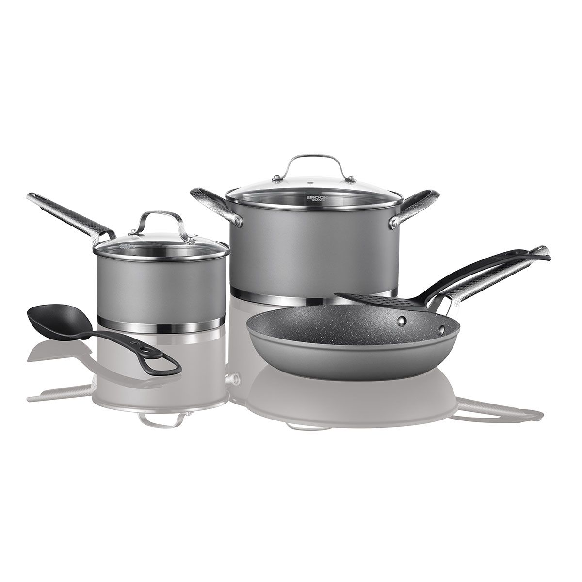  Cookware Set – 23 Piece –Black Multi-Sized Cooking Pots with  Lids, Skillet Fry Pans and Bakeware – Reinforced Pressed Aluminum Metal -  for Gas, Electric, Ceramic and Induction by BAKKEN Swiss