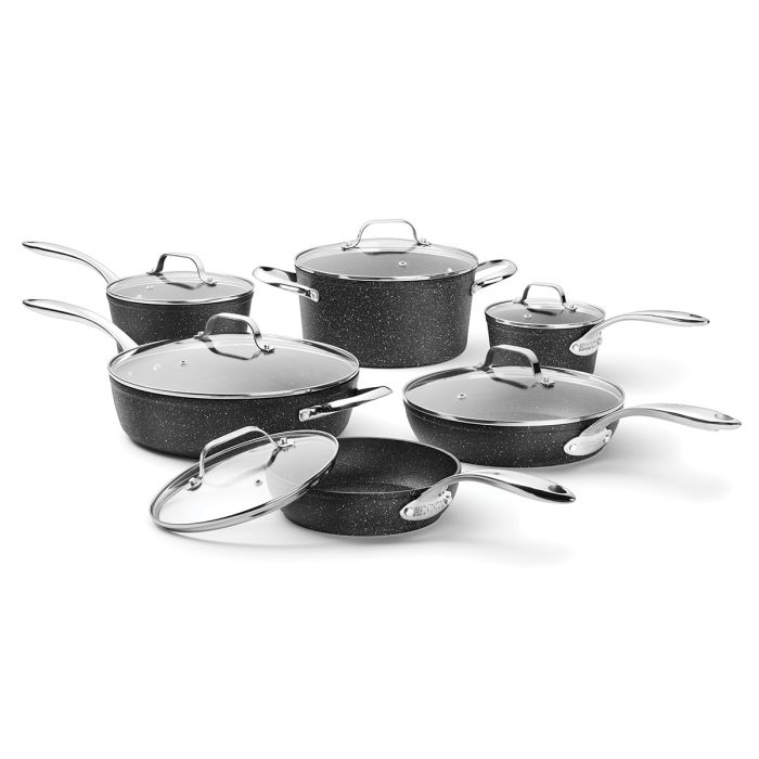 8Pcs Non Stick Induction Stone Cookware Saucepan Frying Pan Pot Complete Set 
